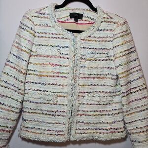 J. Crew Colorful Spring Tweed Collarless Blazer Suit Coat Jacket Career, sz 4